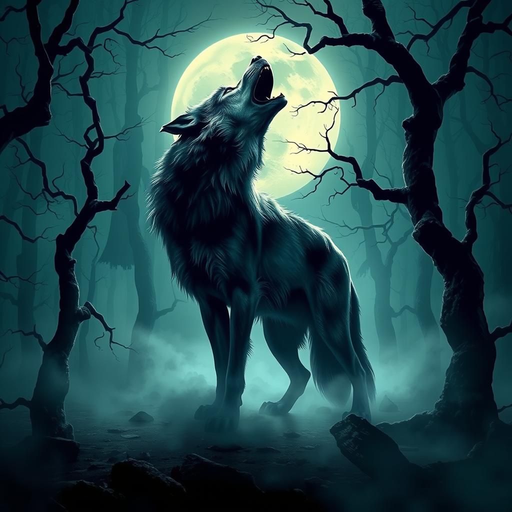 Mystical Werewolf Howling in Foggy Forest