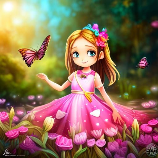 Kawaii Princess with 3D "CATI" Name in Gold