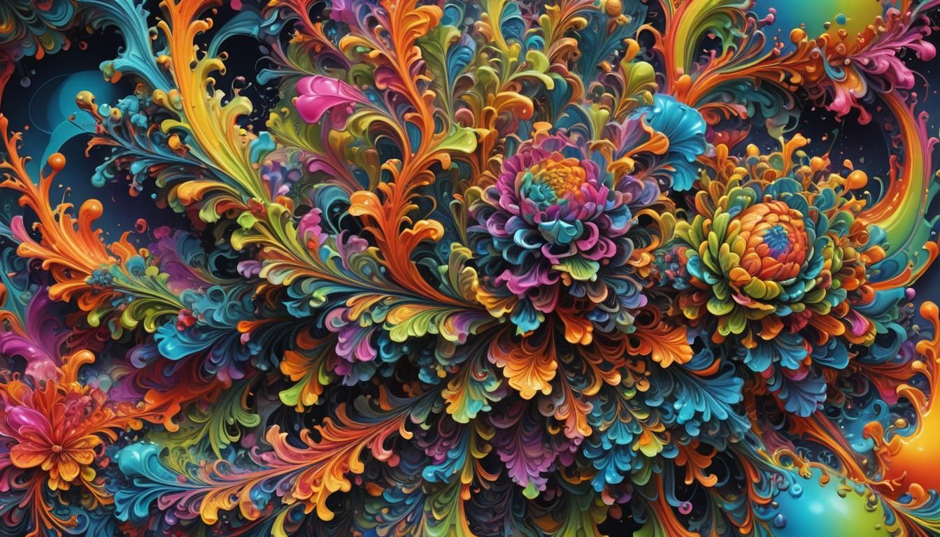 Neon Rainbow Mandelbulb Floral Fractals in Graffiti Art Styl...