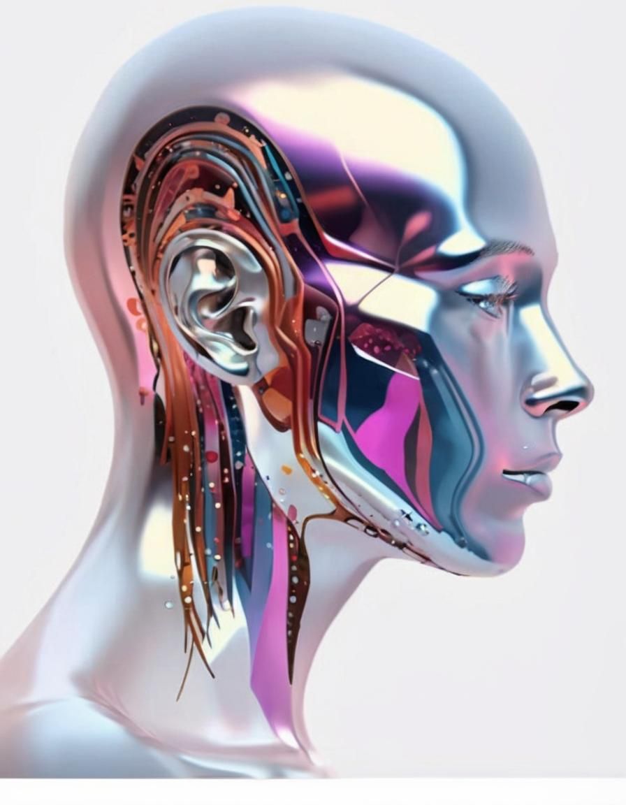 Futuristic 3D Android Face on White Background