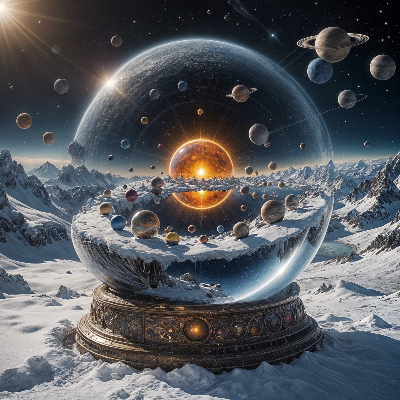 Solar System Snow Globe: Detailed Digital Matte Painting