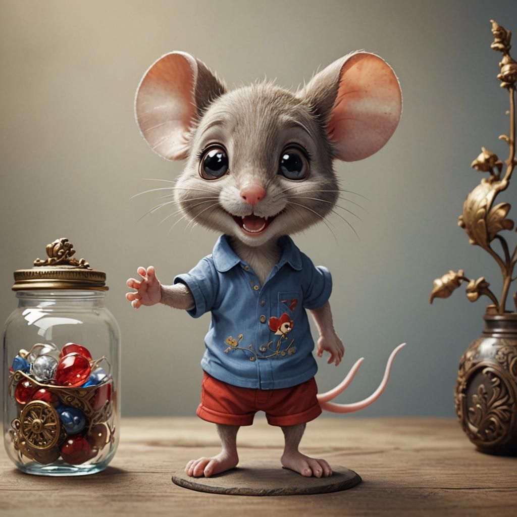 Cute Mouse Waving From Inside Glass Jar