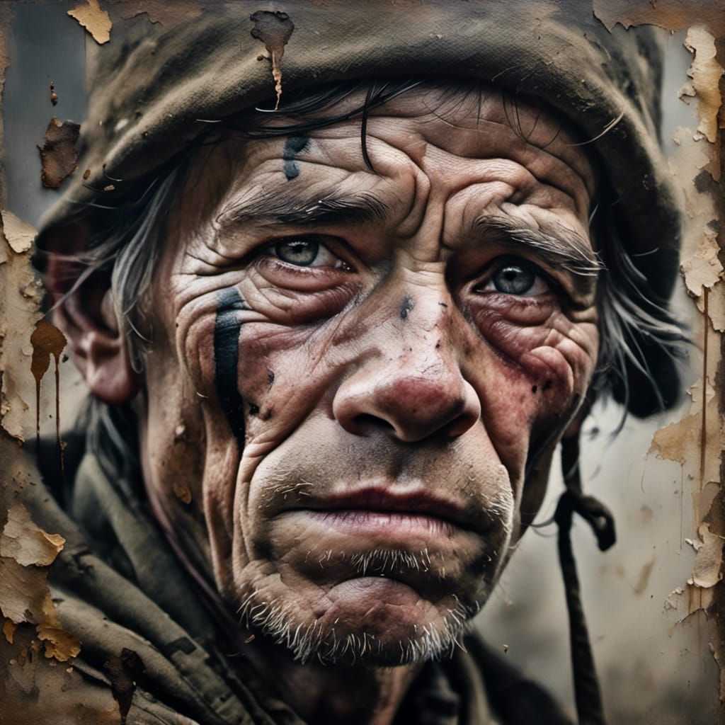 Portrait of a tired soldier