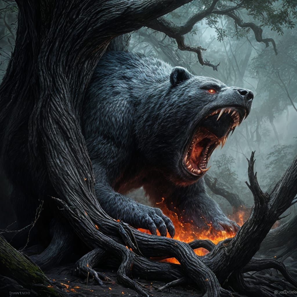 Colossal Stone Bear with Molten Lava Eyes