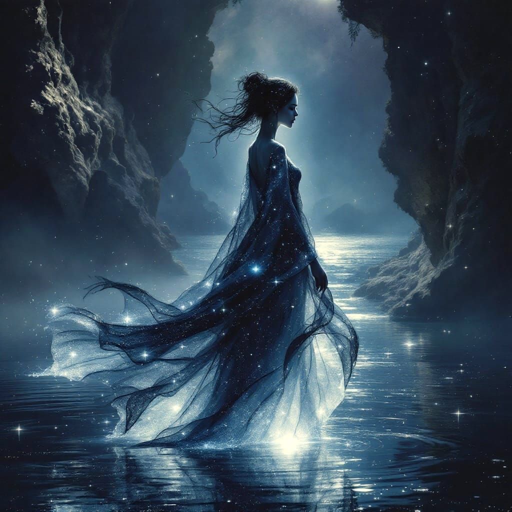 Ethereal Faery in Silk Gown, Dreamscape in Gothic Style