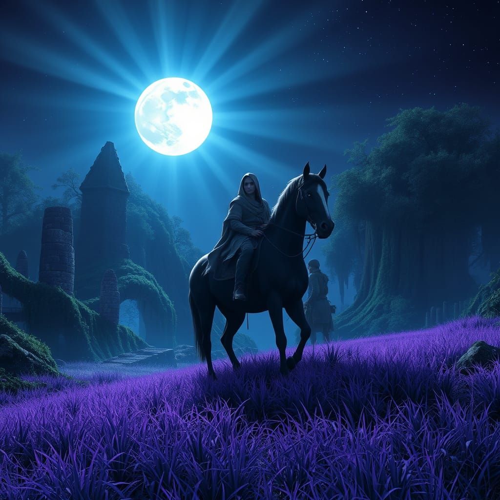 Mystical Night Forest with Starlight Rider