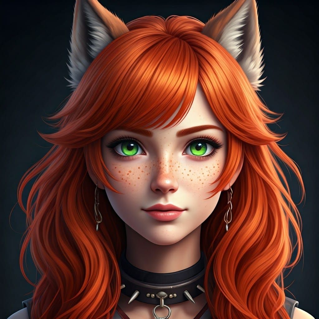 Red-Haired Wolf Girl in Detailed 3D Anime Art