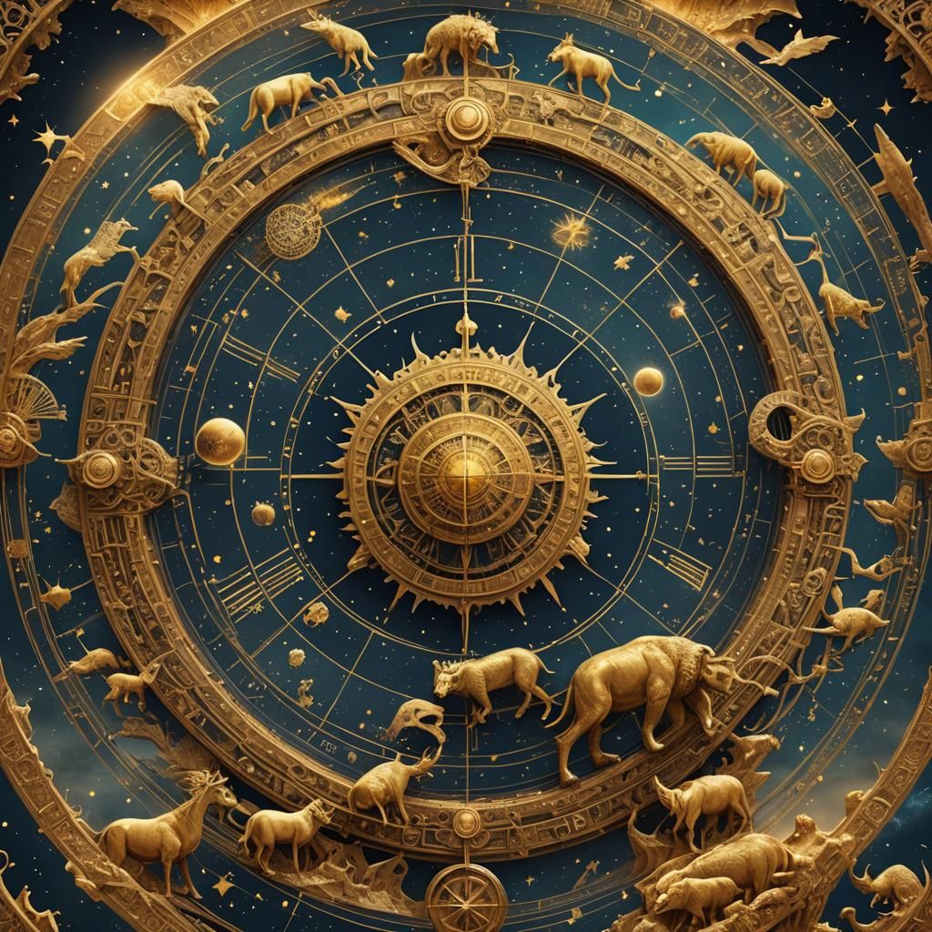 Vedic Zodiac Wheel with Golden Animal