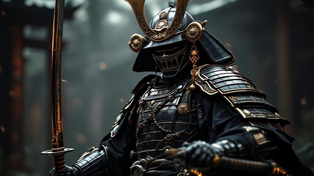 Hyperrealistic Samurai Warrior with Katanas