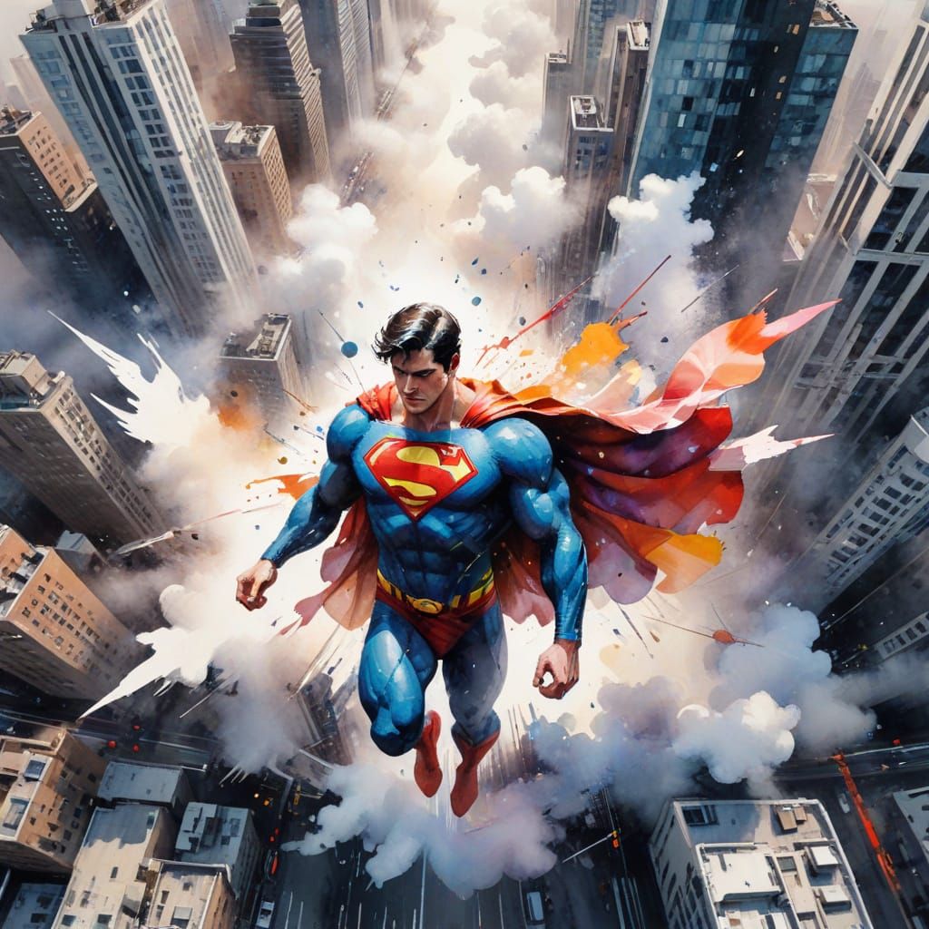 Superman Flies Above Metropolis in Low-Poly 3D