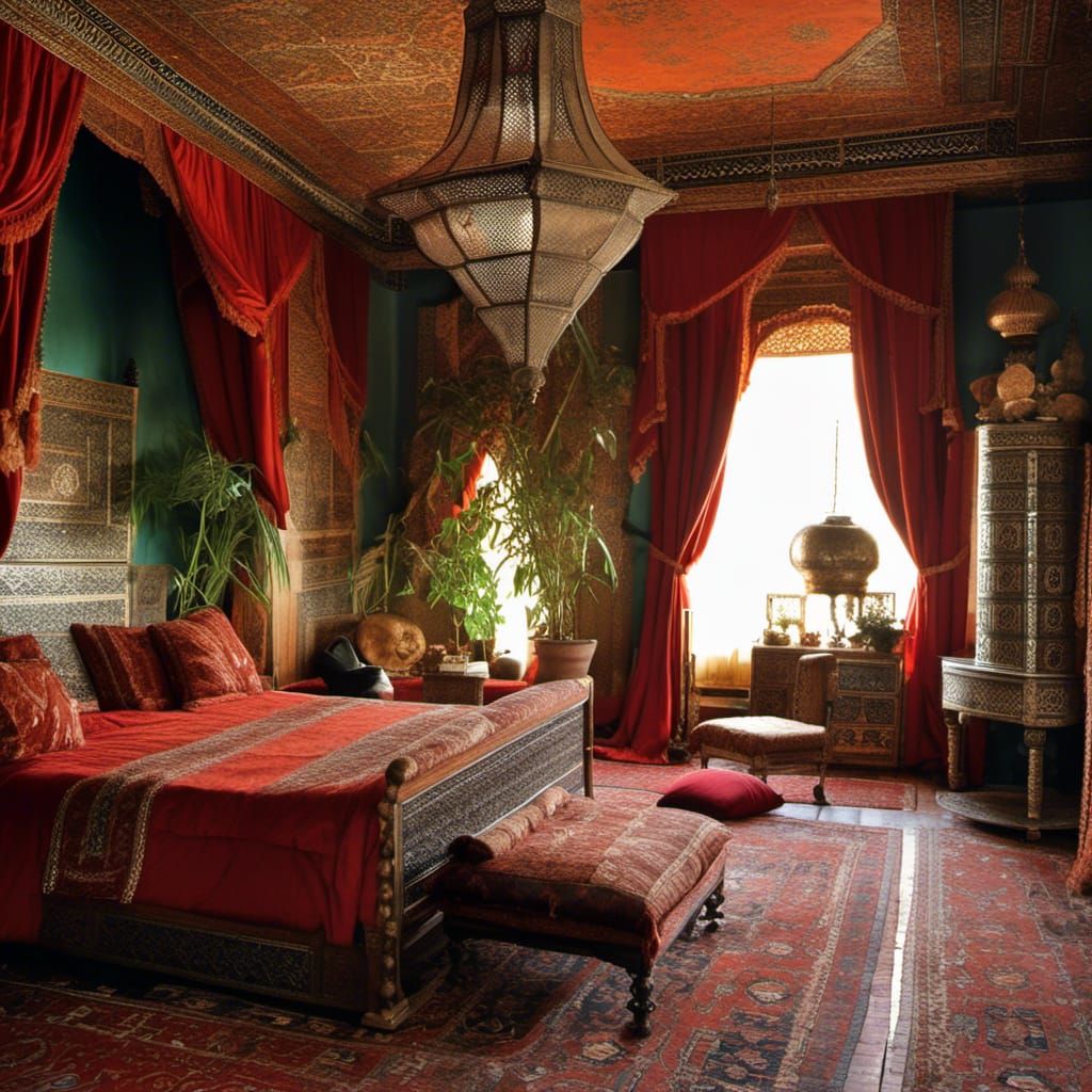 Elegant Oriental Bedroom with Gold Accents