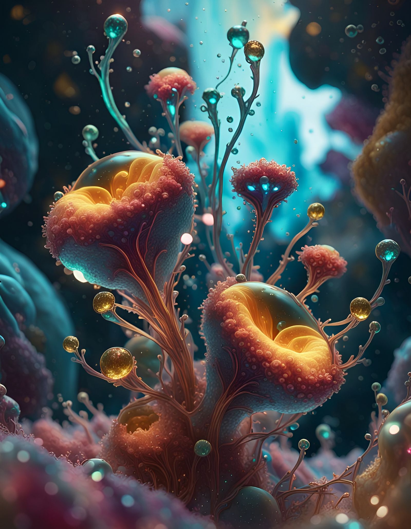 Colourful Amoebas Reproducing: Art Nouveau Concept Art
