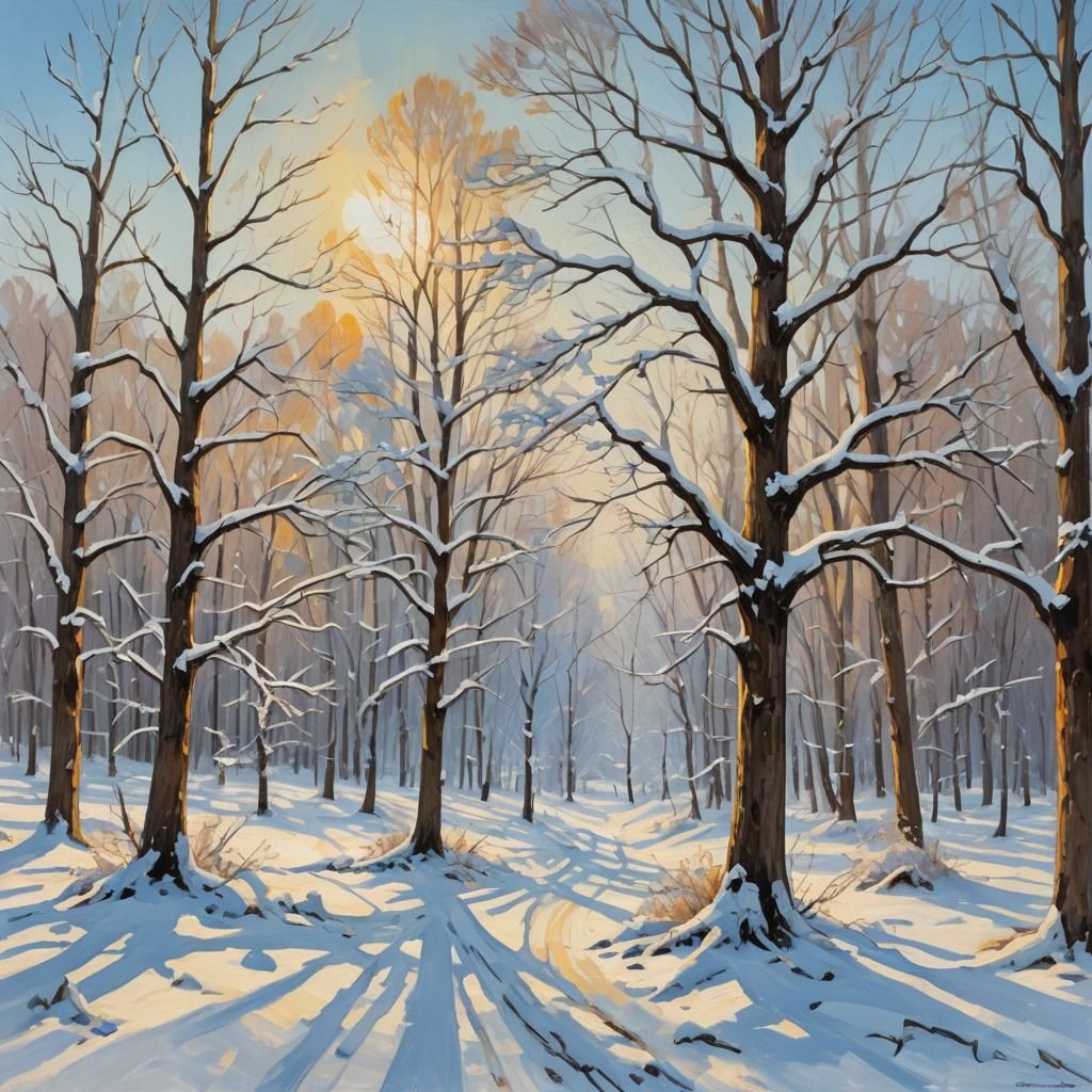 Post-Impressionist Snowscape with Vibrant Triadic Colors