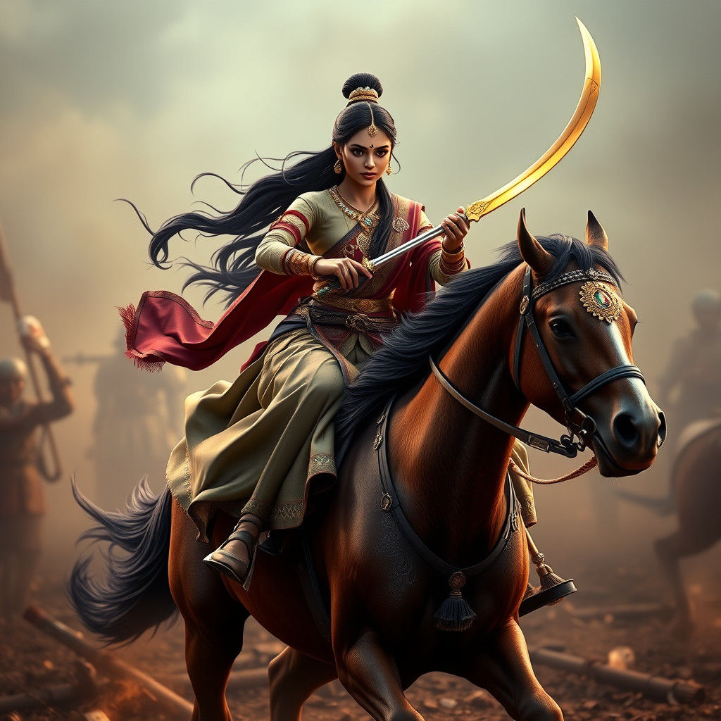 Rani Laxmi Bai Anime-Style Battlefield Scene in 8k
