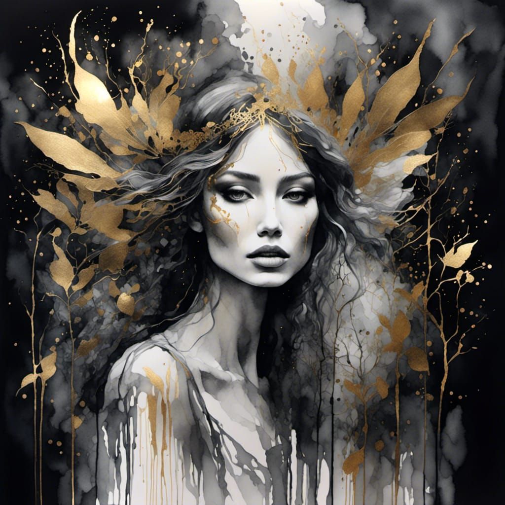 Monochrome Fairy Portrait with Golden Details