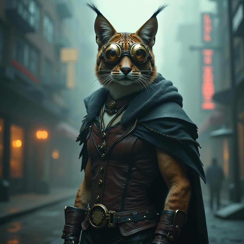 Steampunk Lynx in Victorian-Era Inspired Metropolis