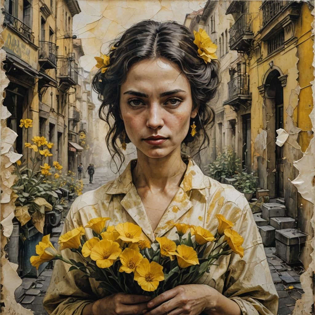 Magical Realism Portrait in Moscow City Street