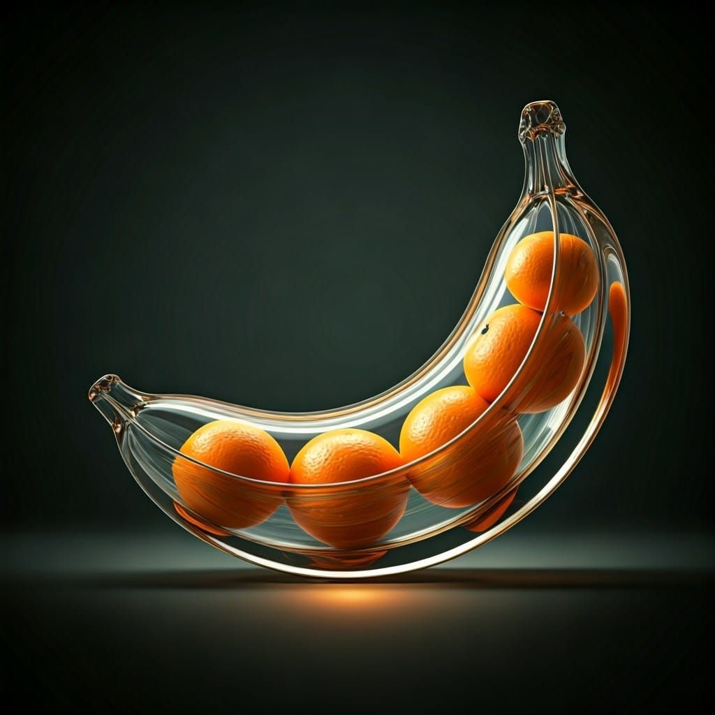 Glass Banana Sculpture with Oranges, Surrealist Style