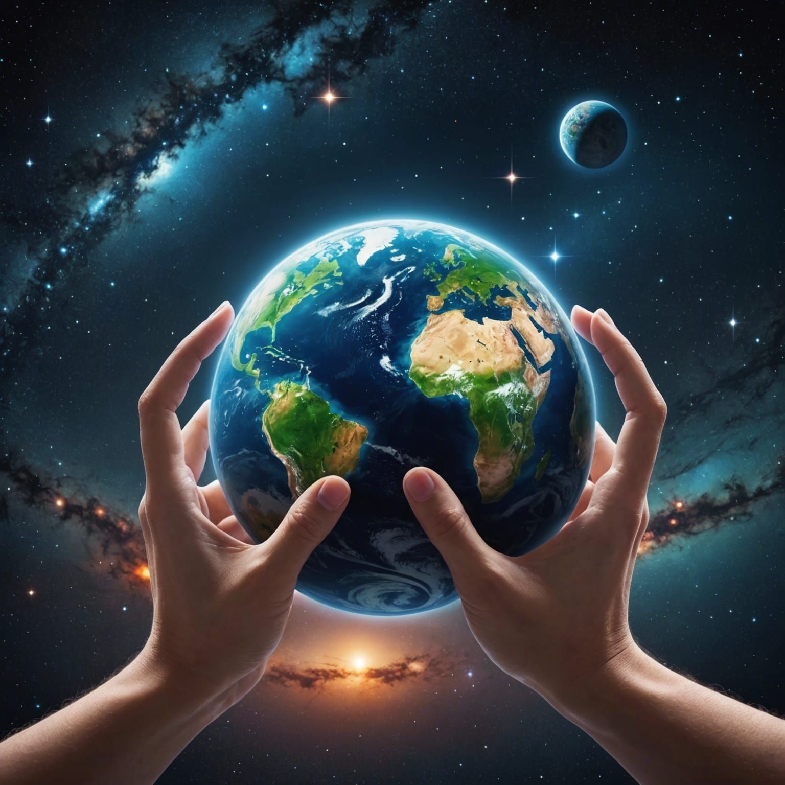 Earth Held in Hands: A Cosmic Illustration