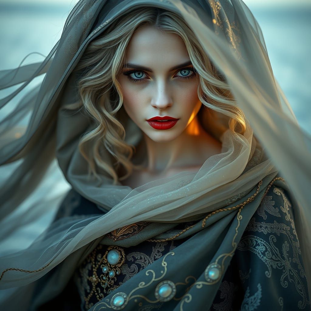 Majestic Vampire Woman in Baroque Water Element Style