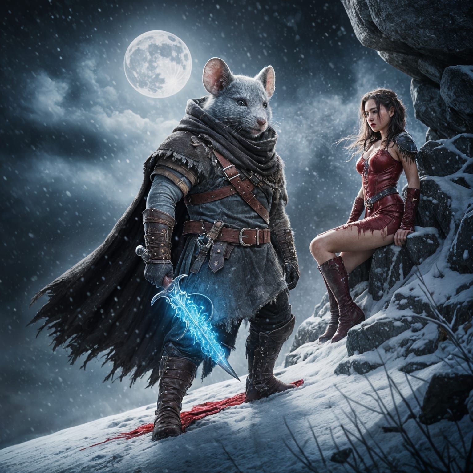 Mouse Adventurer on New Year's Eve, in Dark Fantasy Style