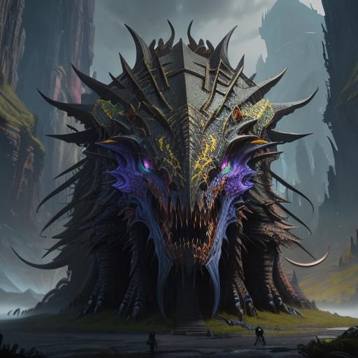 Mythical Snake-Headed Creature in Detailed Matte Painting