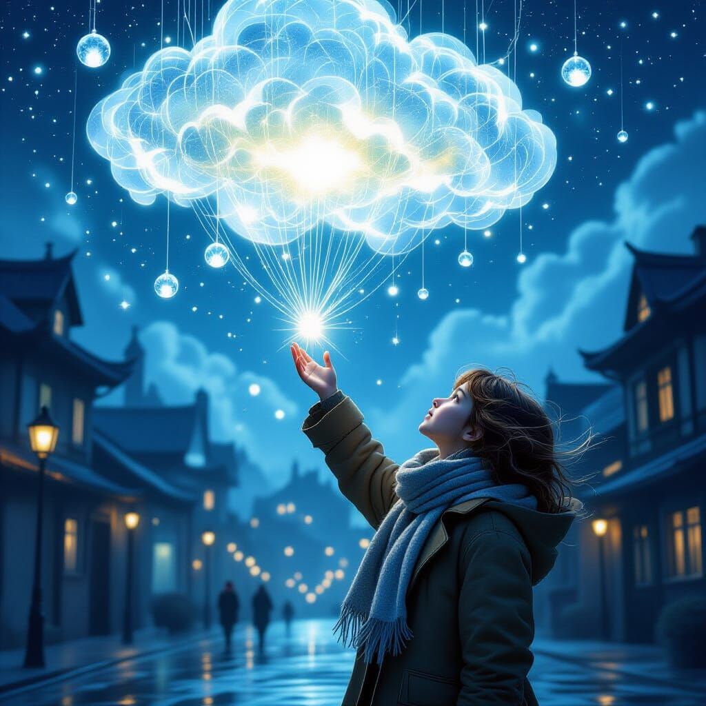 Dreamlike Cityscape with Luminous Mist, Fantasy Concept Art