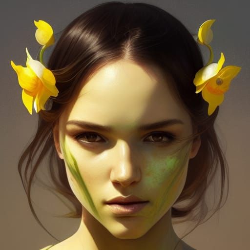 Detailed Portrait of Buttercup in Art Nouveau Style