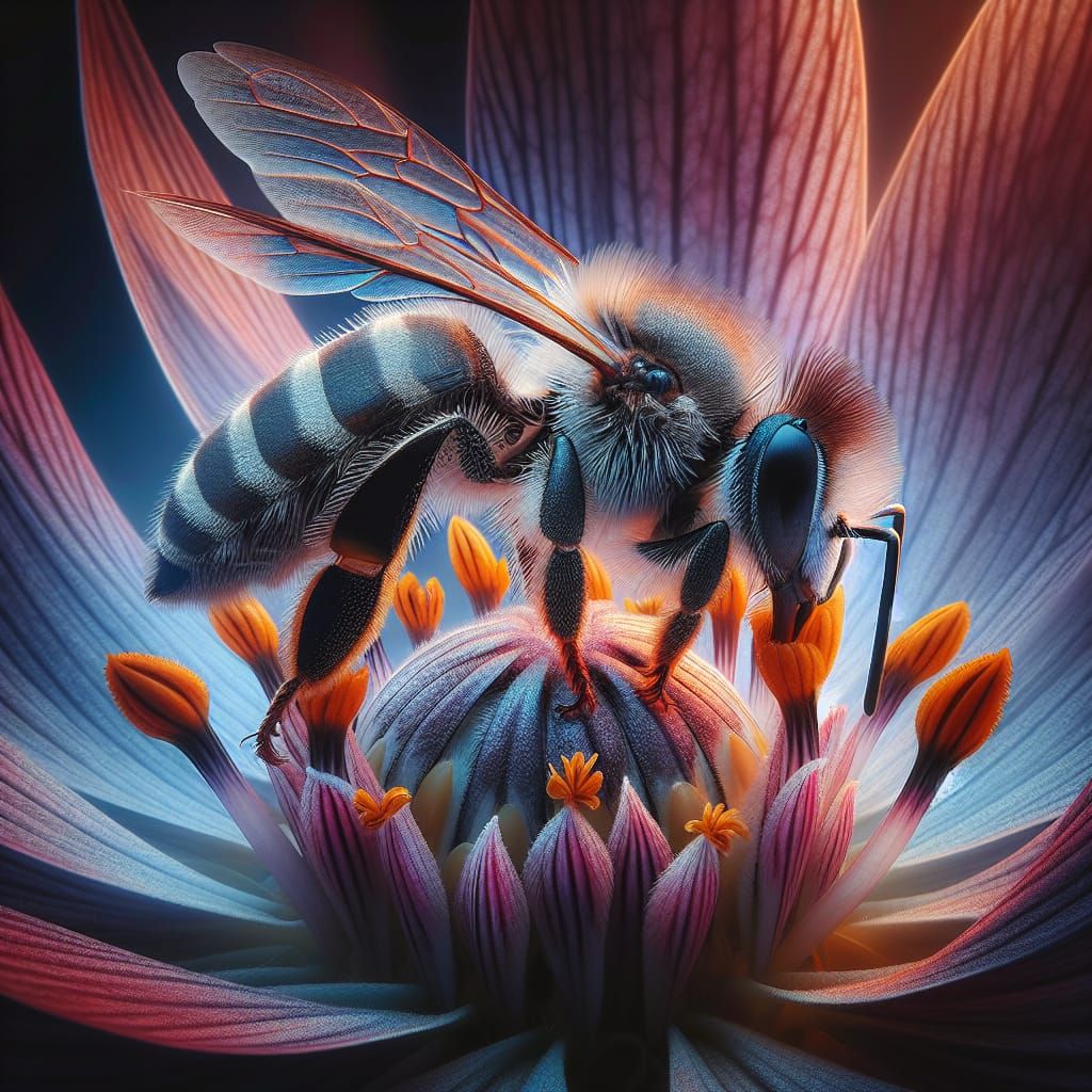 Macro Photograph of Bee on Flower