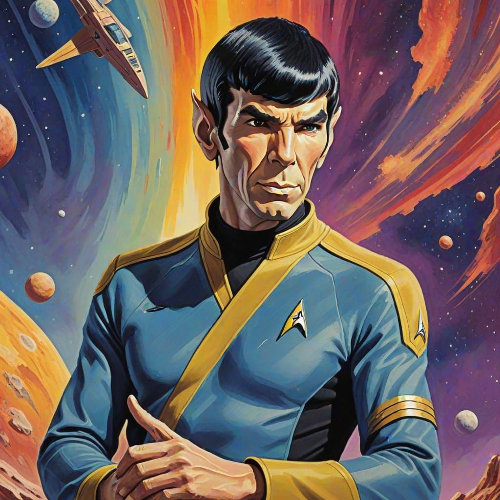 Spock on Alien Planet as Gouache Painting