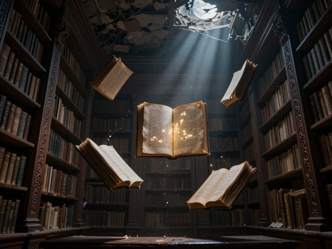 Mysterious Floating Books in Ancient Library
