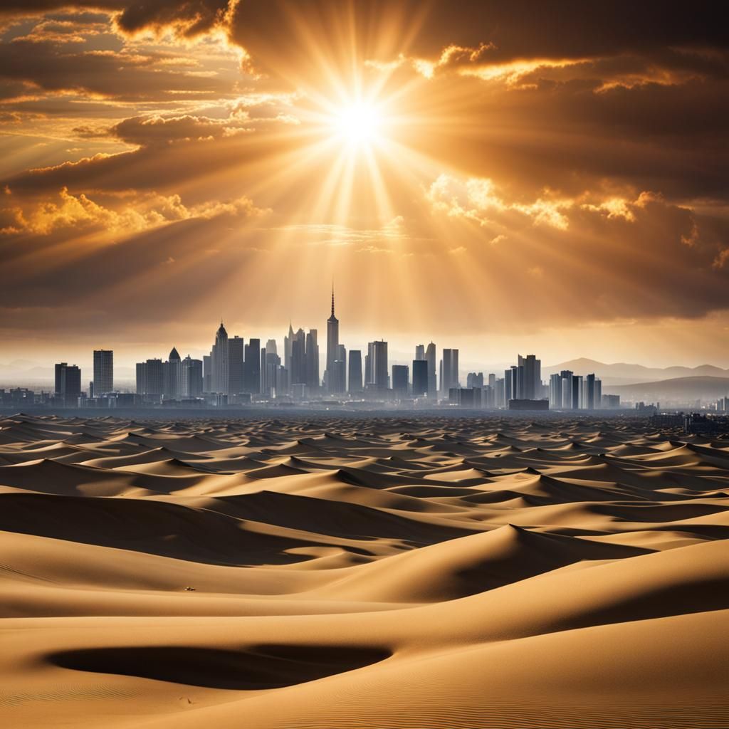 Sun-Drenched Deserted City Skyline