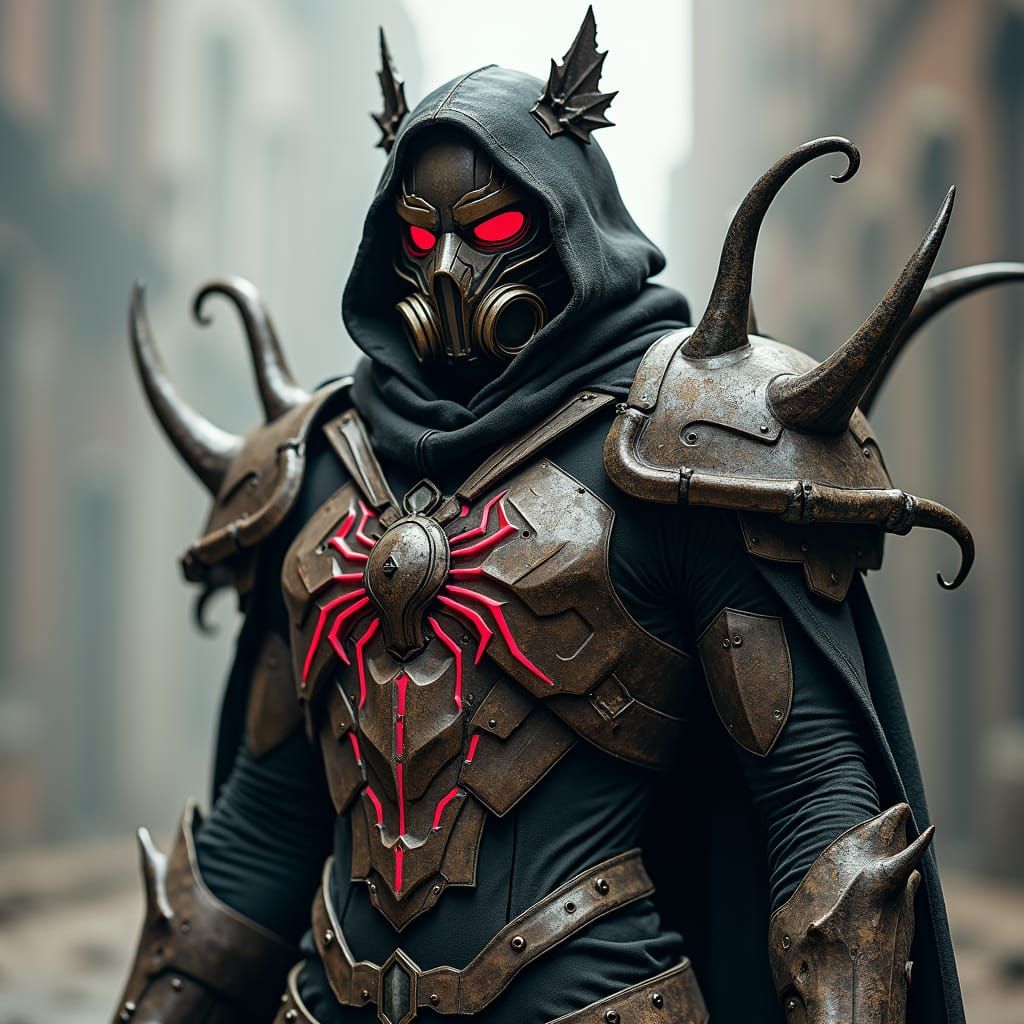 Menacing Steampunk Figure in Gothic Armor