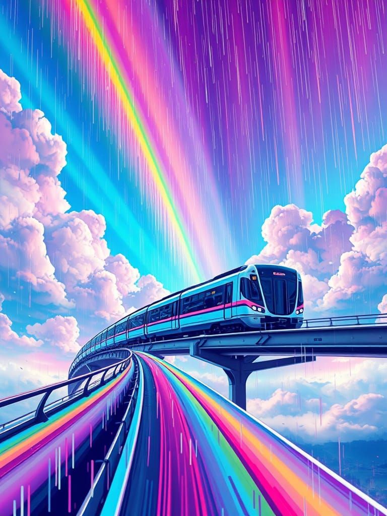 Surreal EDM Album Cover with Hyperrealistic Prismatic Sky