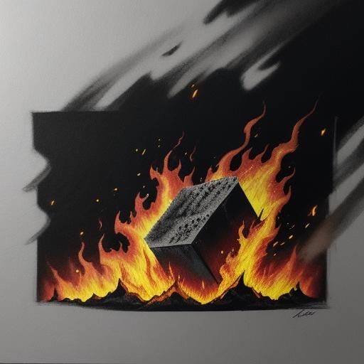 Inferno: Hyperdetailed Charcoal Drawing of Burning Coal