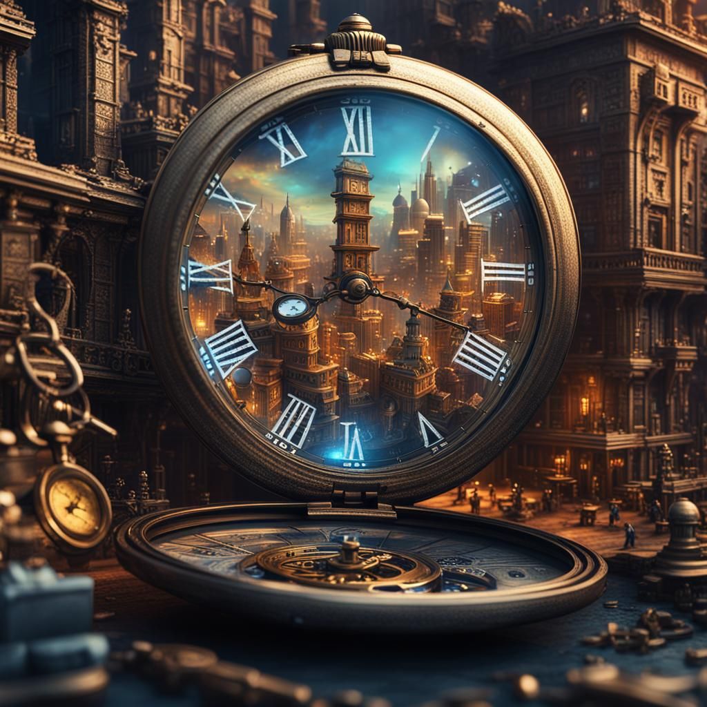 Cityscape Miniature Unfolds in Vintage Pocket Watch