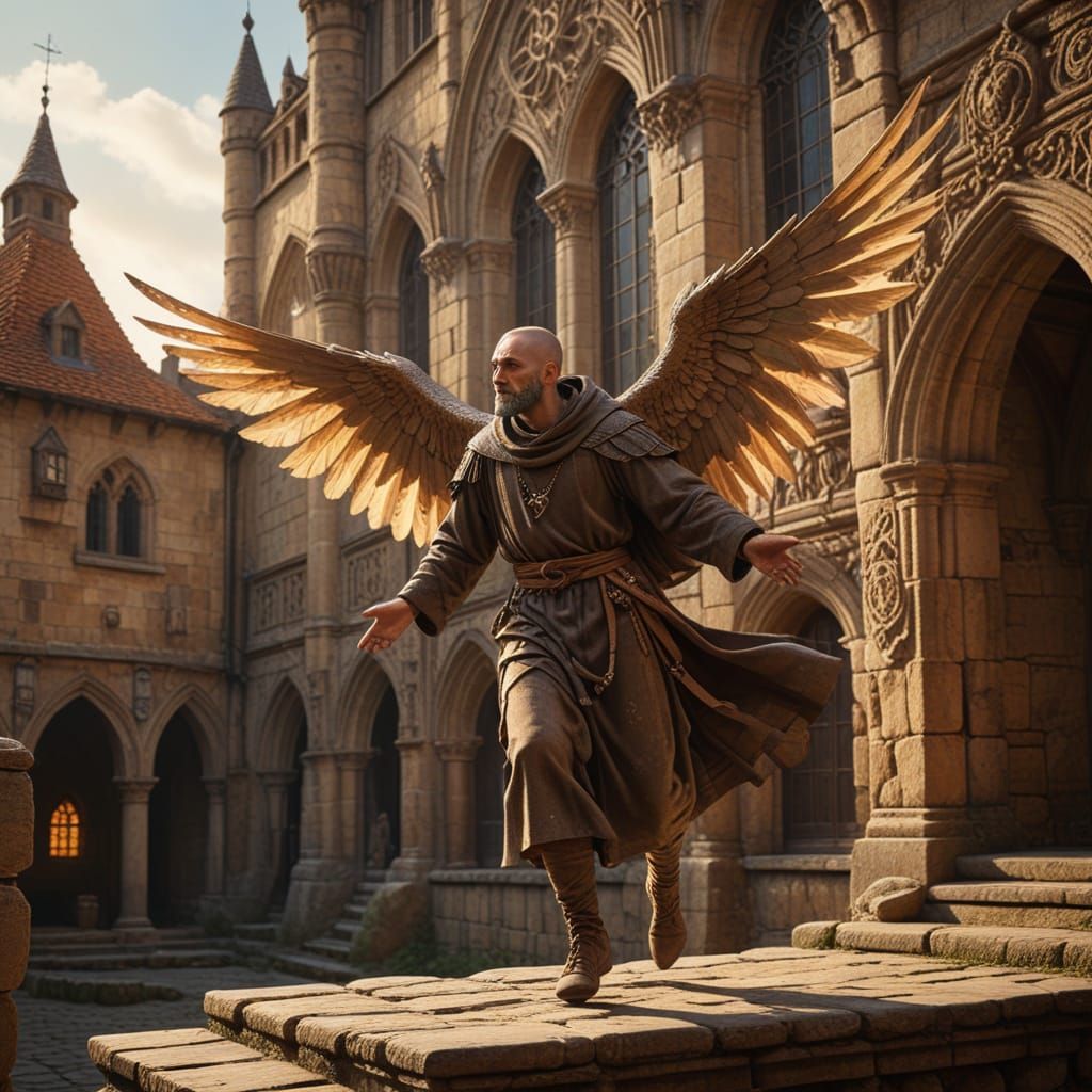 Medieval Monk Leaps into Fantasy Sky