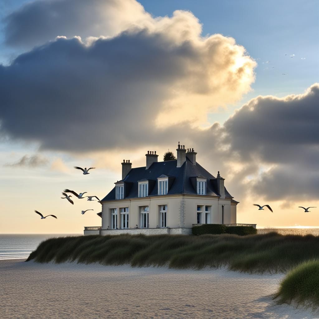Norman Villa by the Sea at Sunset