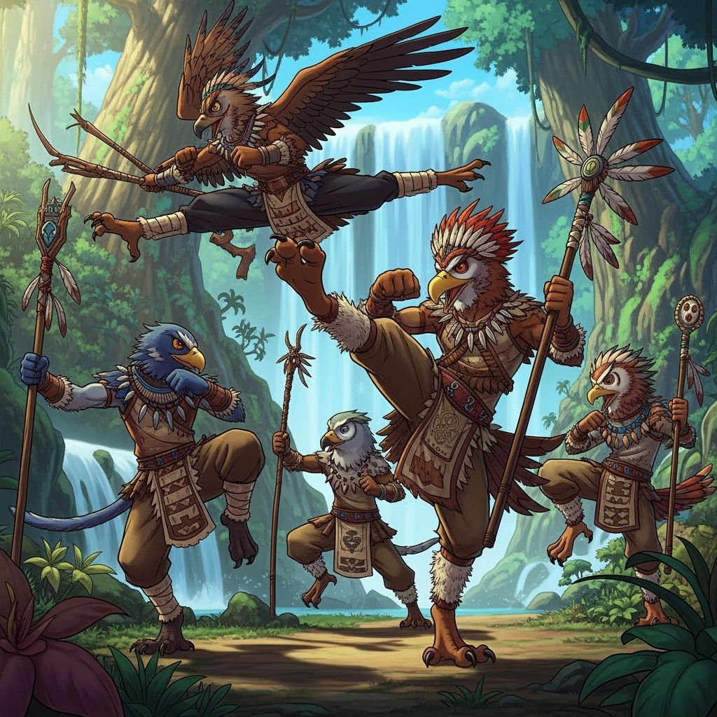 Birdfolk Nomads Kickboxing in Vibrant Manga Style