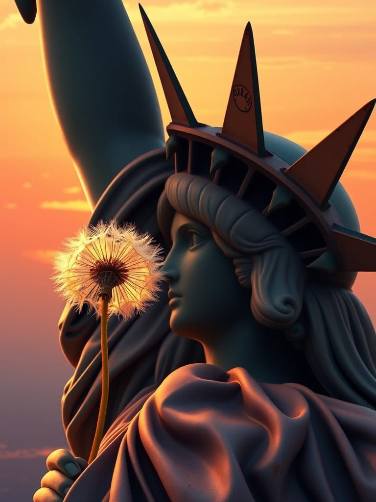 Dandelion Blooms on Liberty's Torch in Whimsical Artistic St...