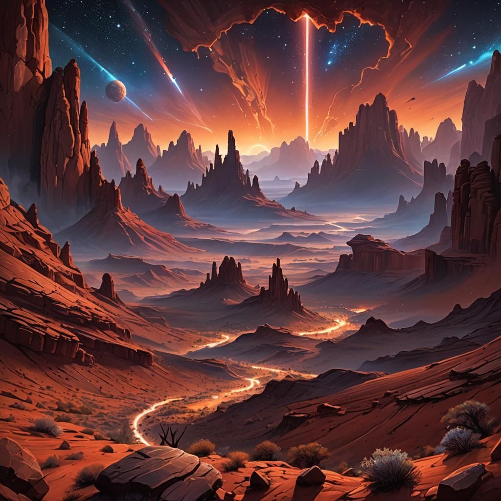Alien Desert Landscape with Crystalline Structures
