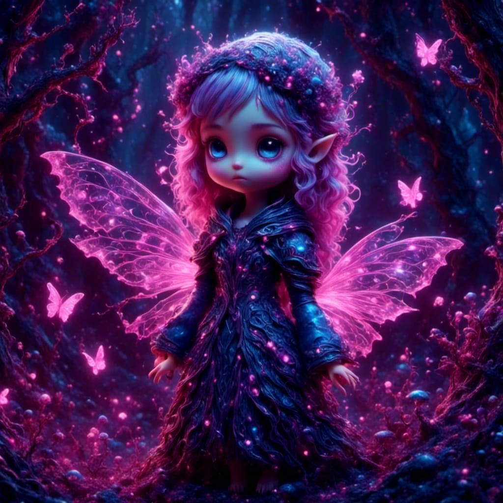Adorable Pixie Girl in Bioluminescent Forest