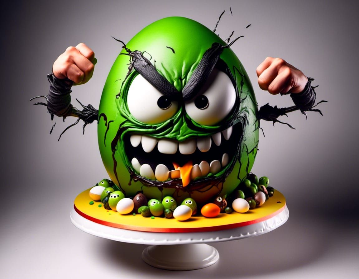 Angry Egg Leaping From Cake