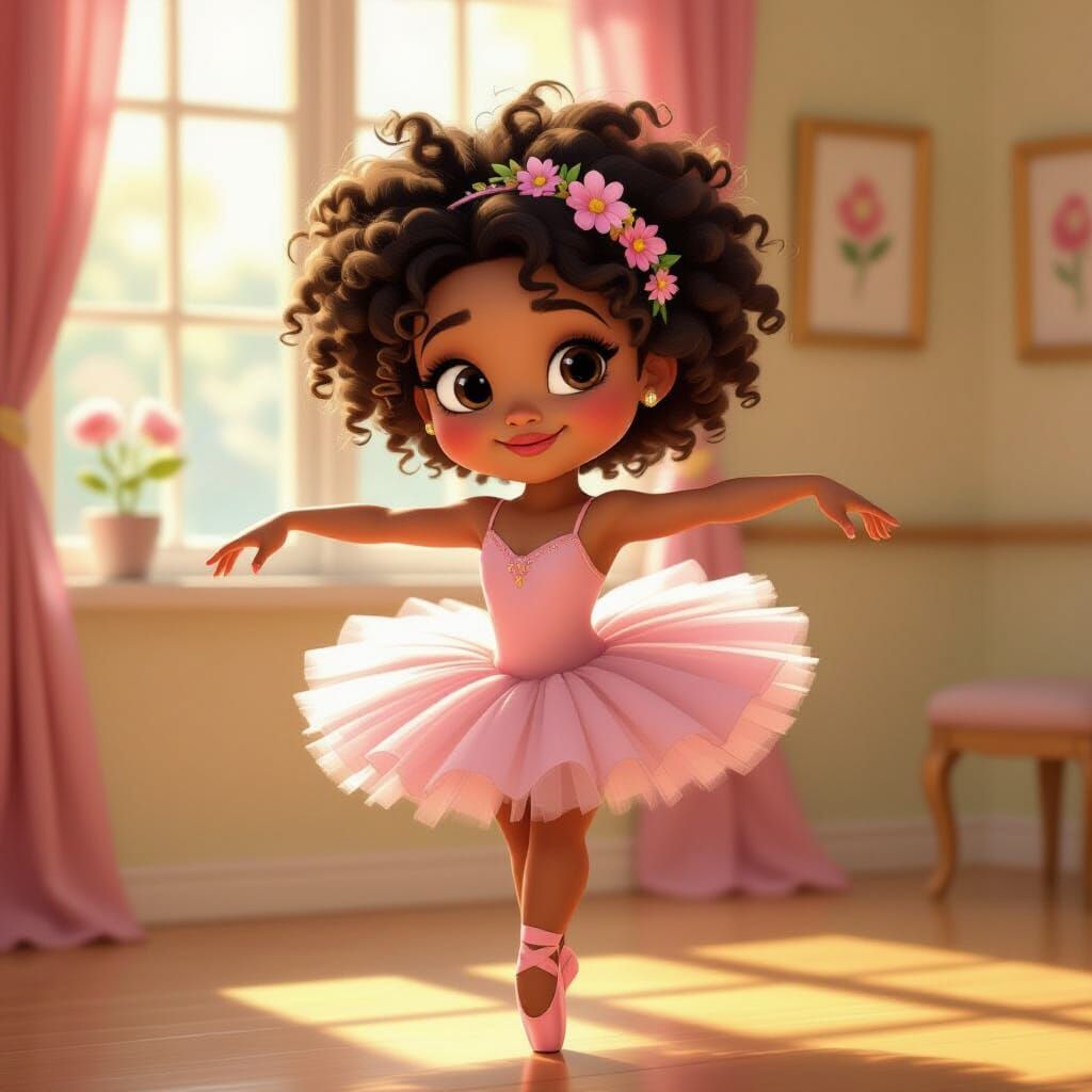 Black Ballerina in Sunlit Studio: Animation Cel Art