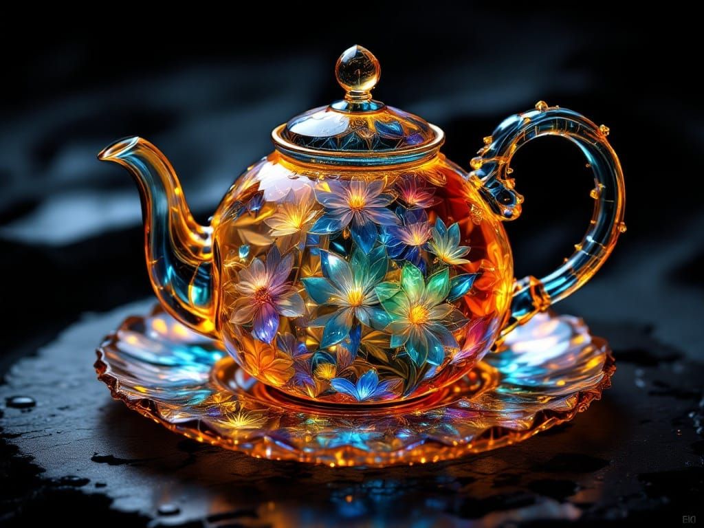 Fantasy Illuminated Teapot Masterpiece in Triadic Colors