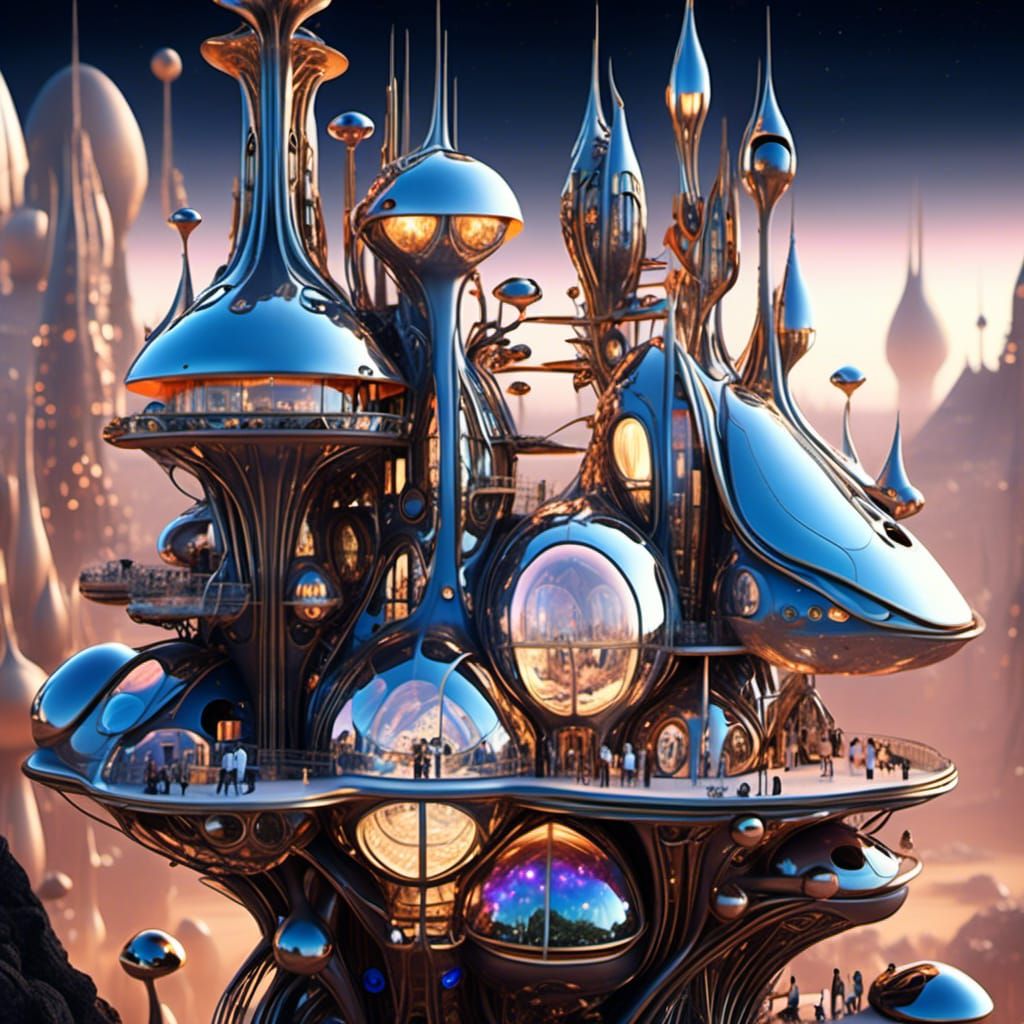 Futuristic Space City at Night in Sci-Fi Style