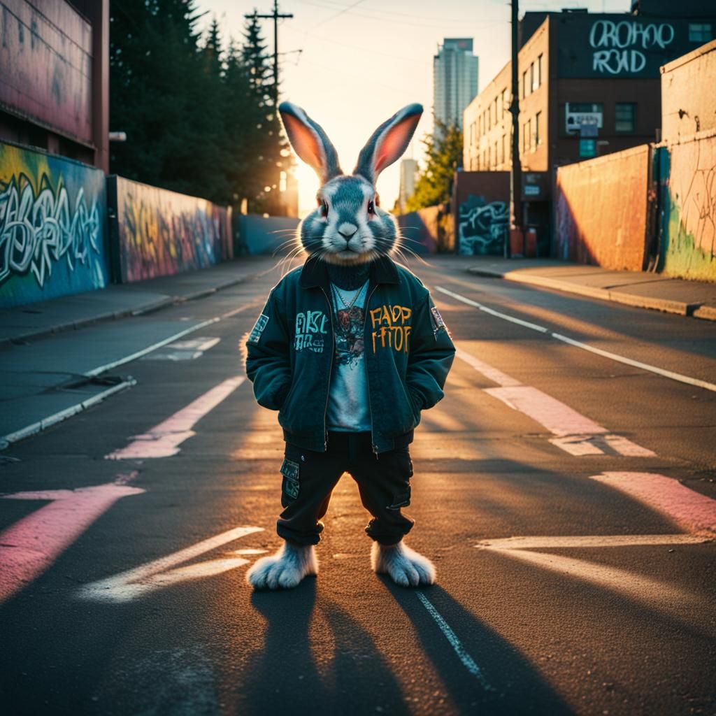 Gritty Urban Rabbit in Seattle at Sunset