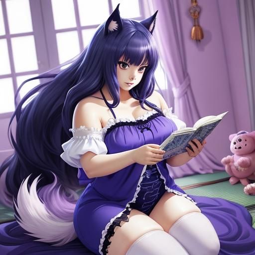 Anime-Style Beast Woman in Revealing Nightie