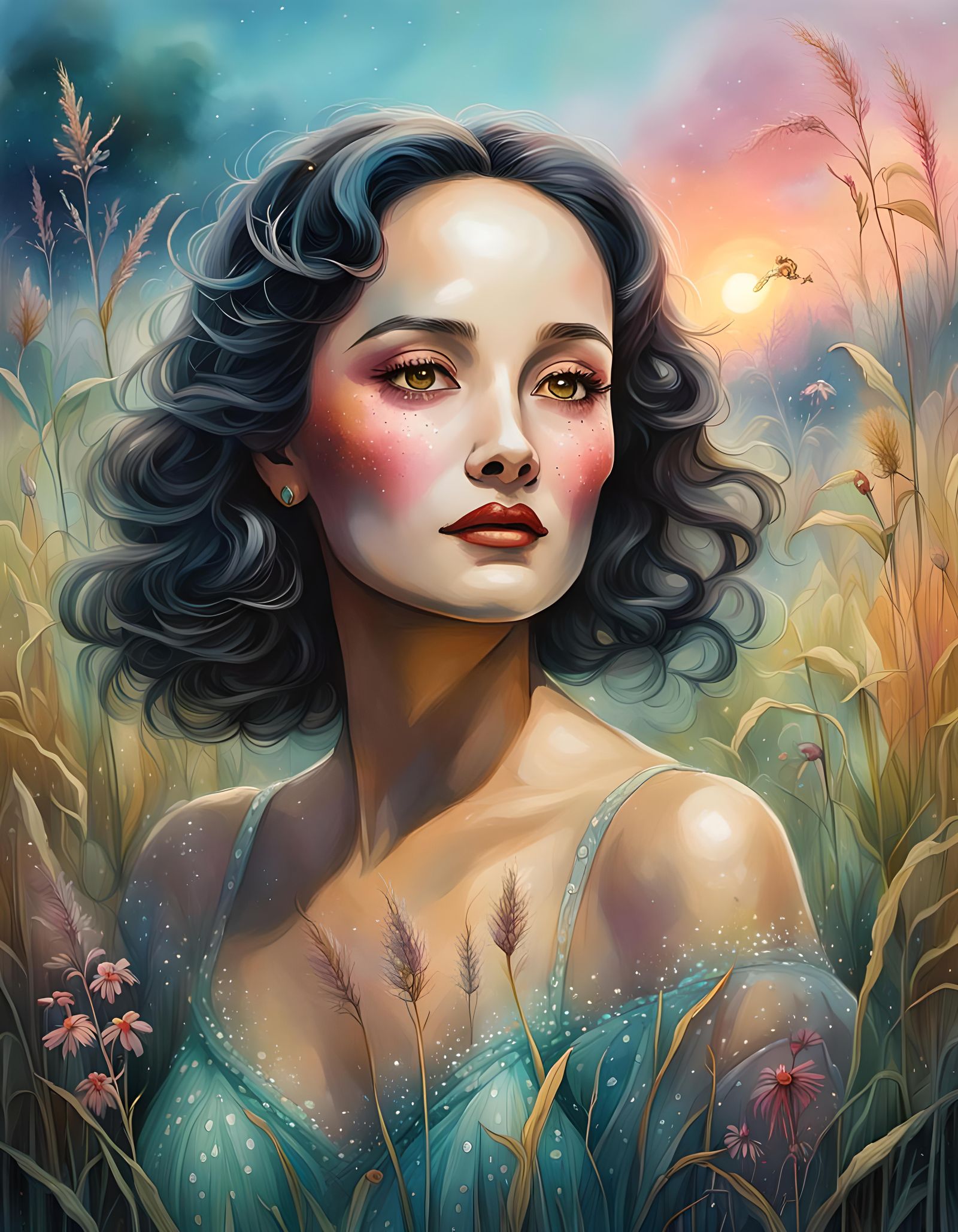 Regal Actress Portrait in Vibrant, Hyperrealistic Style