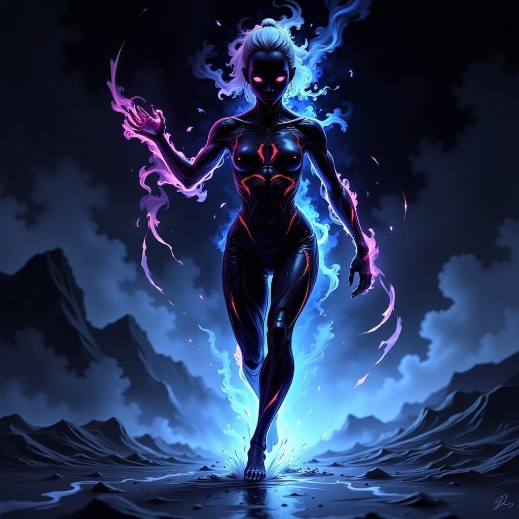 Glowing Android Runner in Neon-Lit Cyberpunk Style